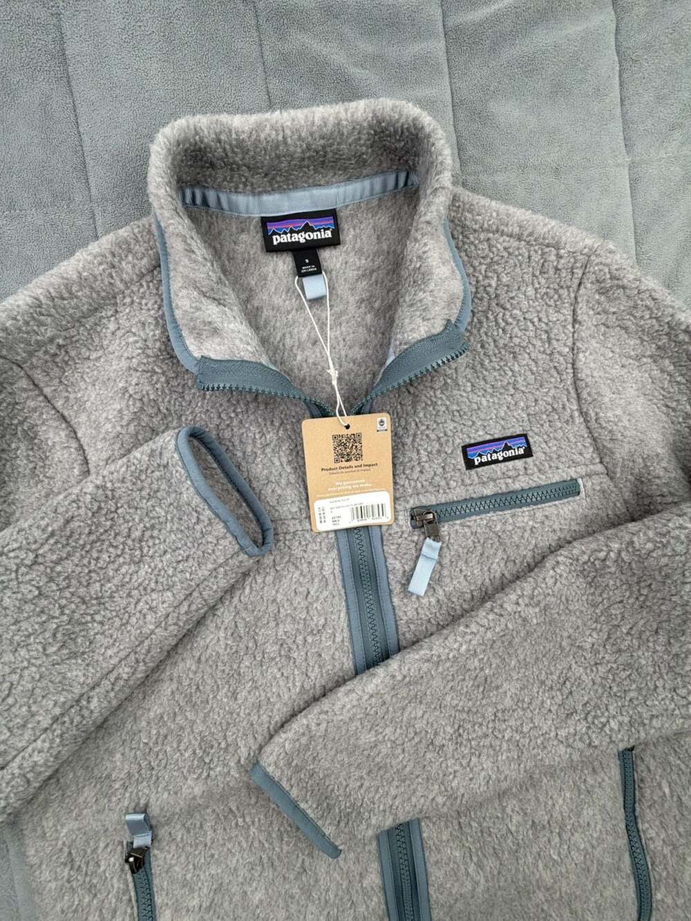 Patagonia Retro Pile Jacket Size S Grey Fleece Full Zip